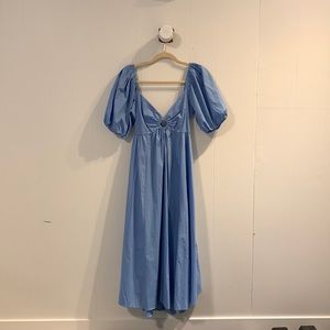 O-Ring Puff Sleeve Midi Dress